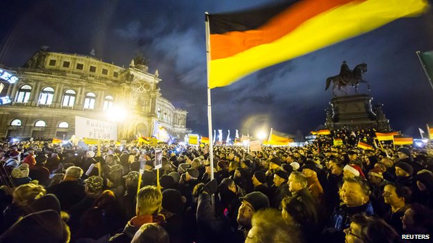 Pegida rallies have been growing in strength in several German cities since they began last October