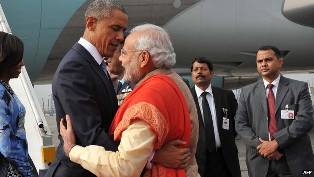 Narendra Modi broke with protocol to meet President Obama personally at the airport in Delhi