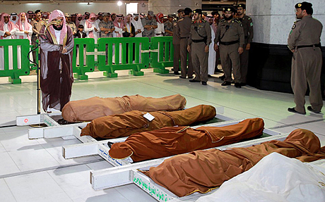 The funeral of the three Saudi guards who were killed in the attack last week (AFP) 