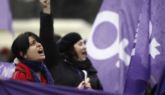 Women protest against the government and violence against women, a day after International Women's Day in Istanbul, March 9, 2014. (photo by REUTERS/Osman Orsal) 
