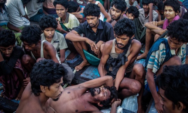  Rohingya migrants on a boat off the coast of Indonesia. Bangladesh and Burma face international scrutiny over the fate of the stateless Rohingya. Photograph: JANUAR/AFP/Getty Images 