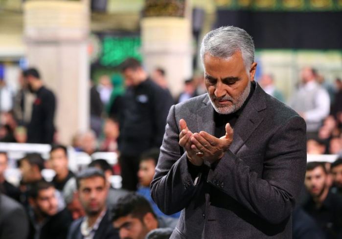  commander of the Iranian Revolutionary Guard's Quds Force, Gen. Qassem Suleimani, attending a religious ceremony in Tehran to commemorate the anniversary of the death of Fatima, the daughter of Prophet Mohammed.. (photo credit:AFP PHOTO) 